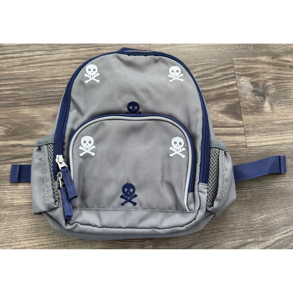 Kids Mini Skull Crossbones Backpack Gray Navy Blue Toddler Backpack pottery barn